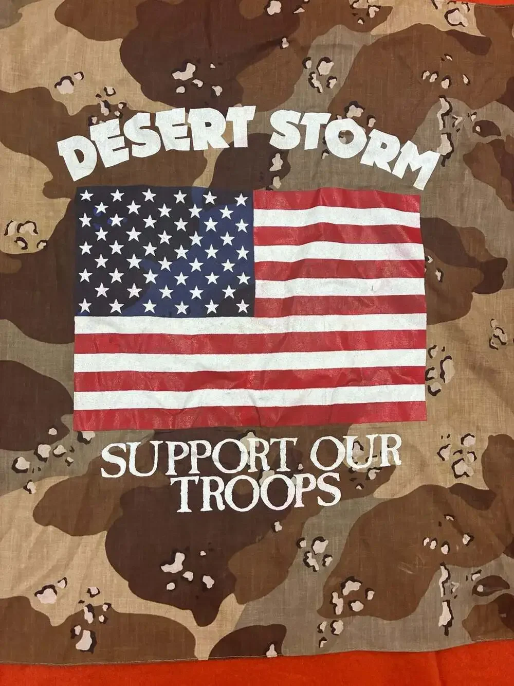 Vintage 1990s Desert Storm Support Our Troops Camouflage Bandana American Flag